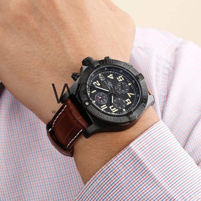 Breitling Chronograph Black Watch with Brown Leather strap for Men 1135 - Image 2