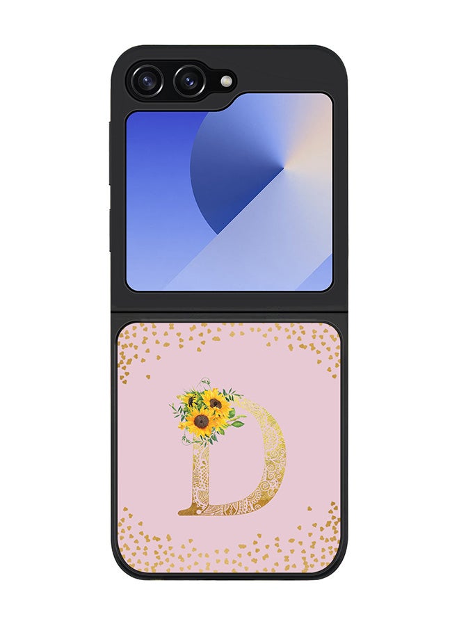 Stylizedd Rugged Black edge case for Samsung Galaxy Z Flip7 FE, Slim fit Case Flexible Cover - Custom Monogram Initial Letter Floral Pattern Alphabet - D (Pink ) - Image 1