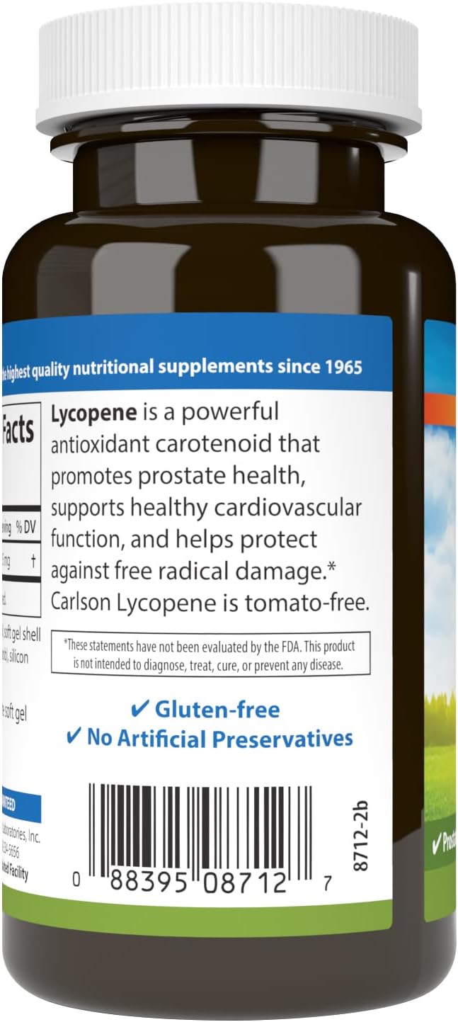 Carlson  Lycopene 15 mg TomatoFree Prostate Health  Circulation Support Optimal Wellness 180 Softgels - Image 3