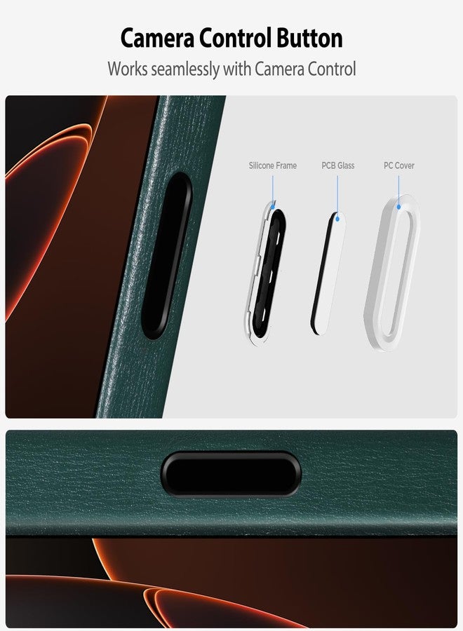 Belemay Handcrafted Premium Textured Leather Case for iPhone 17 Pro Max, Compatible with MagSafe, Modern Minimalist Design, Smooth & Subtle, Camera Control Button, Metal Buttons (6.9"), Forest Green - Image 3