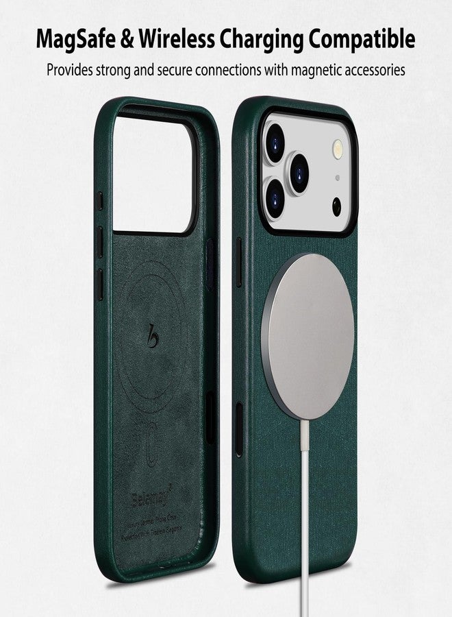 Belemay Handcrafted Premium Textured Leather Case for iPhone 17 Pro Max, Compatible with MagSafe, Modern Minimalist Design, Smooth & Subtle, Camera Control Button, Metal Buttons (6.9"), Forest Green - Image 4