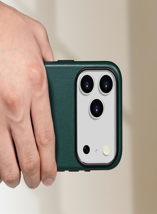 Belemay Handcrafted Premium Textured Leather Case for iPhone 17 Pro Max, Compatible with MagSafe, Modern Minimalist Design, Smooth & Subtle, Camera Control Button, Metal Buttons (6.9"), Forest Green - Image 5