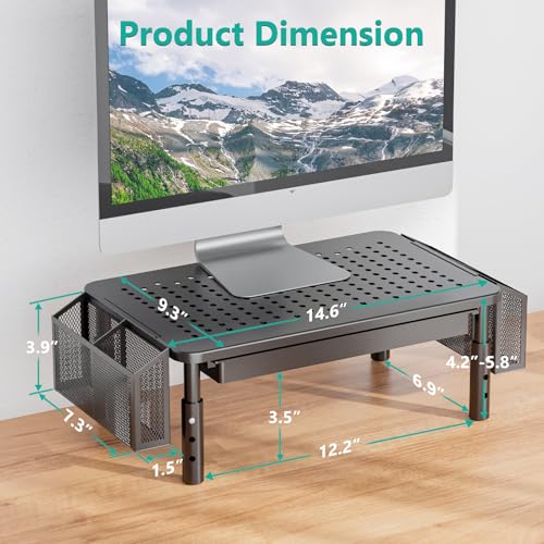 WALI Computer Monitor Stand with Storage Desk Organizer with Drawer and Pen Holder Desk Monitor Riser 3 Height Adjustable Laptop Riser for Computer Laptop Printer STT003DHB 1 Pack Black - Image 3