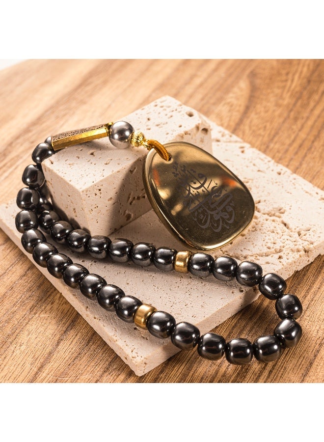 TranquilBeads 1 قطعة 33 حبة تسبيح هيماتيت أسود – سلسلة صلاة حجر لامع مع قلادة منقوشة، ملحق لتعليق مرآة السيارة، هدوء وتركيز وسلامة على الطريق، هدية أنيقة للرجال، هدية رمضان/عيد/سيارة جديدة مع صندوق فاخر - Image 4