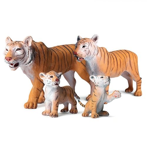 Gemini&Genius GeminiGenius Tigers Family Figurines Set Animal Playset Educational Wildlife Models Cake Toppers Birthday Gift for Kids - Image 1