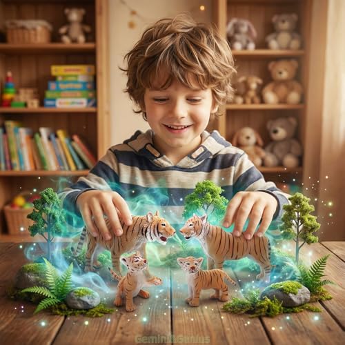 Gemini&Genius GeminiGenius Tigers Family Figurines Set Animal Playset Educational Wildlife Models Cake Toppers Birthday Gift for Kids - Image 5