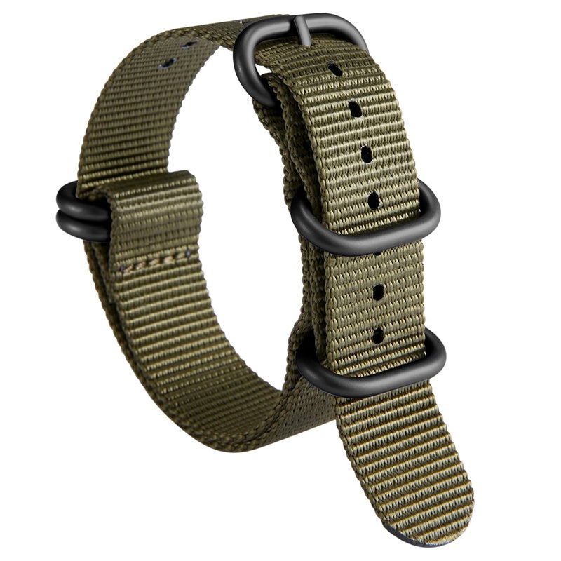BINLUN Nylon Watch Strap Thick Premium Ballistic Multicolor Bands for Men Women 18mm 19mm 20mm 21mm 22mm 23mm 24mm with Military Heavy Duty 5 Rings Stainless Steel Buckle(Green-BLack,22mm) - Image 1