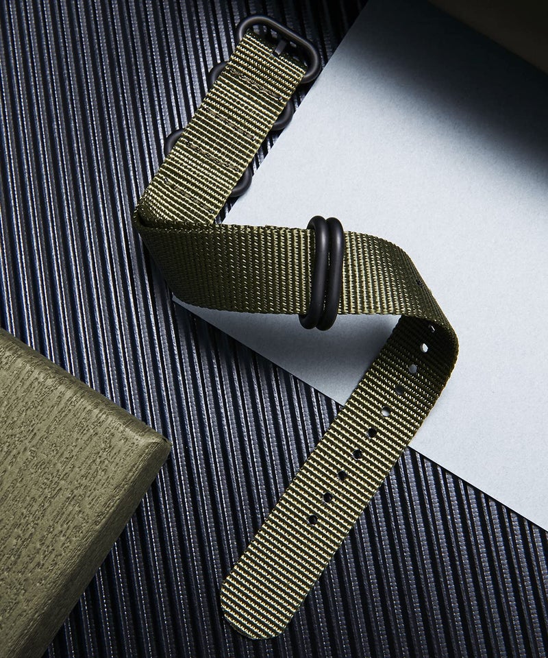 BINLUN Nylon Watch Strap Thick Premium Ballistic Multicolor Bands for Men Women 18mm 19mm 20mm 21mm 22mm 23mm 24mm with Military Heavy Duty 5 Rings Stainless Steel Buckle(Green-BLack,22mm) - Image 2