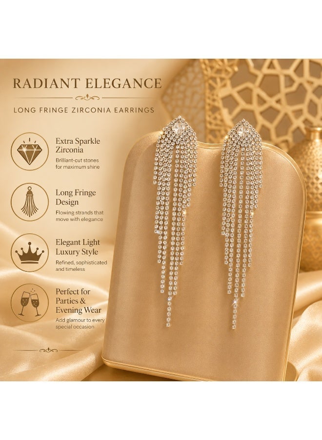 Ucanbe Extra Sparkle Zirconia Long Fringe Earrings – Light Luxury Style Silver Stud Elegant Ear Accessories - Image 5