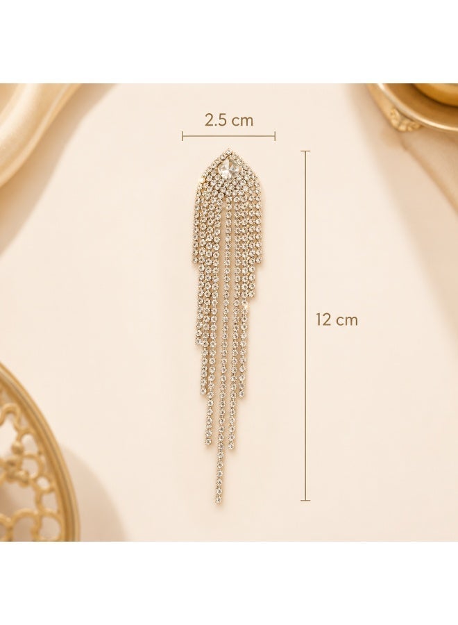 Ucanbe Extra Sparkle Zirconia Long Fringe Earrings – Light Luxury Style Silver Stud Elegant Ear Accessories - Image 4