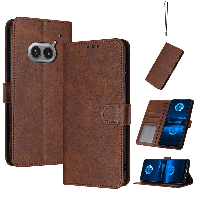 HuHa Protective Cover For Nothing Phone 2a / 2a Plus Solid Calf Texture Flip Leather Phone Case(Brown) - Image 1