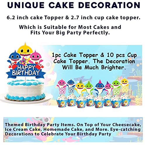 Party Propz Baby Shark Theme Birthday Decoration Kit For Kids - 60 Pcs Shark Theme Happy Birthday Banner, Foil Balloons, Cake Topper For Cake Decoration, Cup-cake Topper,Swirls For Hanging - Image 5