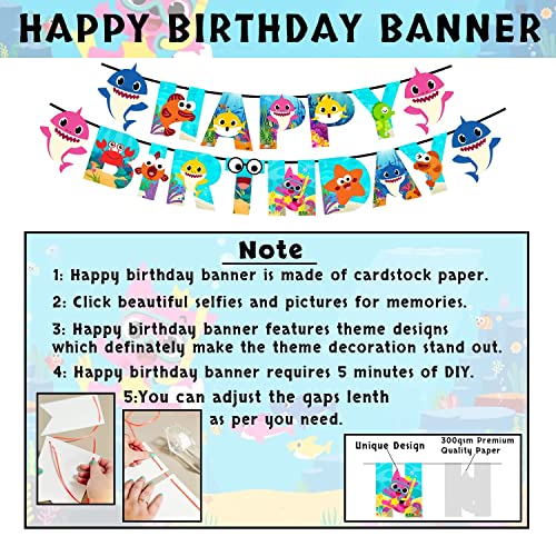 Party Propz Baby Shark Theme Birthday Decoration Kit For Kids - 60 Pcs Shark Theme Happy Birthday Banner, Foil Balloons, Cake Topper For Cake Decoration, Cup-cake Topper,Swirls For Hanging - Image 3