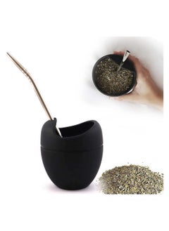 Y&D Reusable Silicone Cups Mate Gourd Cup Mug Set With Stainless Steel Straw Filter To Drink Tea And Yerba Drinking, BPA Free Easy Clean 180 Ml (Black)  - Image 1