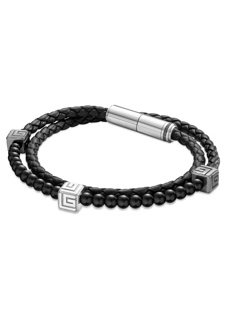 Guy Laroche Victor Black Leather And Beads Bracelet