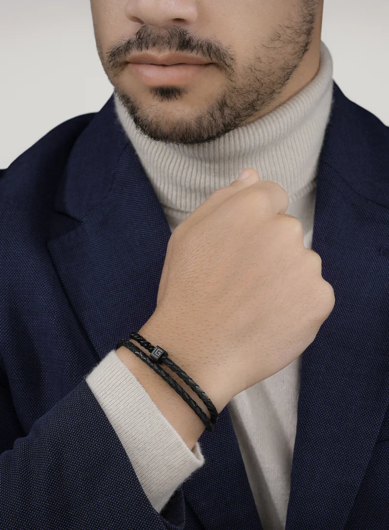 Guy Laroche Victor Black Leather And Beads Bracelet
