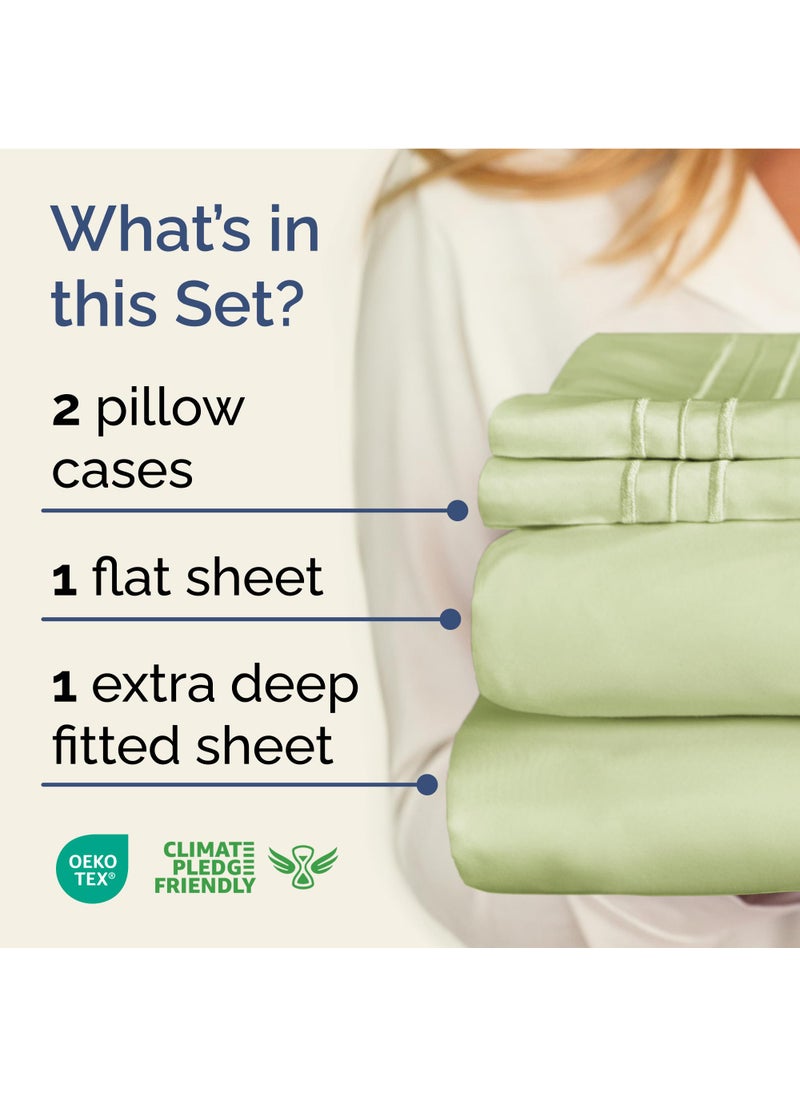 Extra Deep Twin XL Sheet Set - 4 Piece Breathable and Cooling Sheets - Hotel Luxury Bed Sheets Set - Easy Fit - Soft  Wrinkle Free and Comfy Sheets Set - Light Sage Sheet Set with Extra Deep Pockets