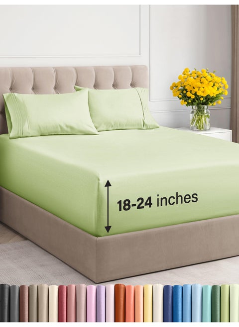 Extra Deep Twin XL Sheet Set - 4 Piece Breathable and Cooling Sheets - Hotel Luxury Bed Sheets Set - Easy Fit - Soft  Wrinkle Free and Comfy Sheets Set - Light Sage Sheet Set with Extra Deep Pockets