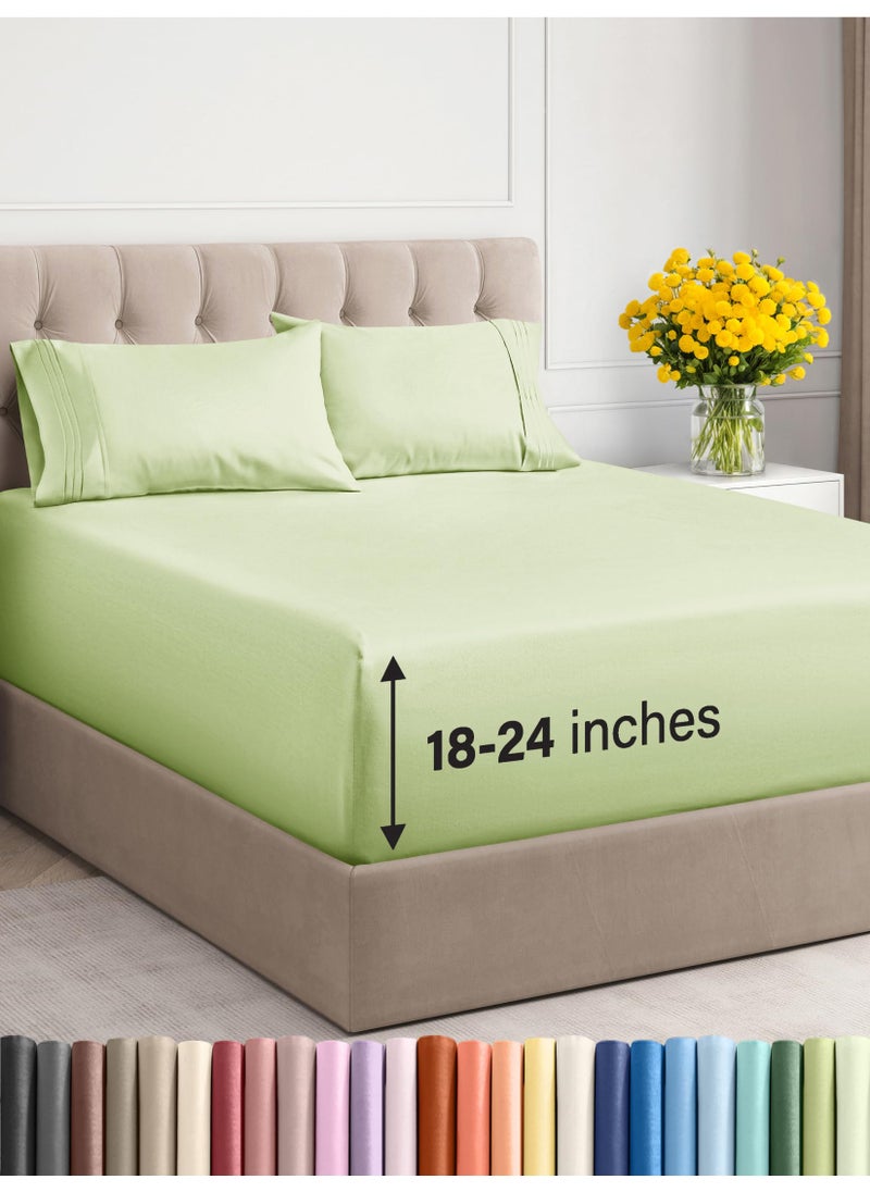 Extra Deep Twin XL Sheet Set - 4 Piece Breathable and Cooling Sheets - Hotel Luxury Bed Sheets Set - Easy Fit - Soft  Wrinkle Free and Comfy Sheets Set - Light Sage Sheet Set with Extra Deep Pockets