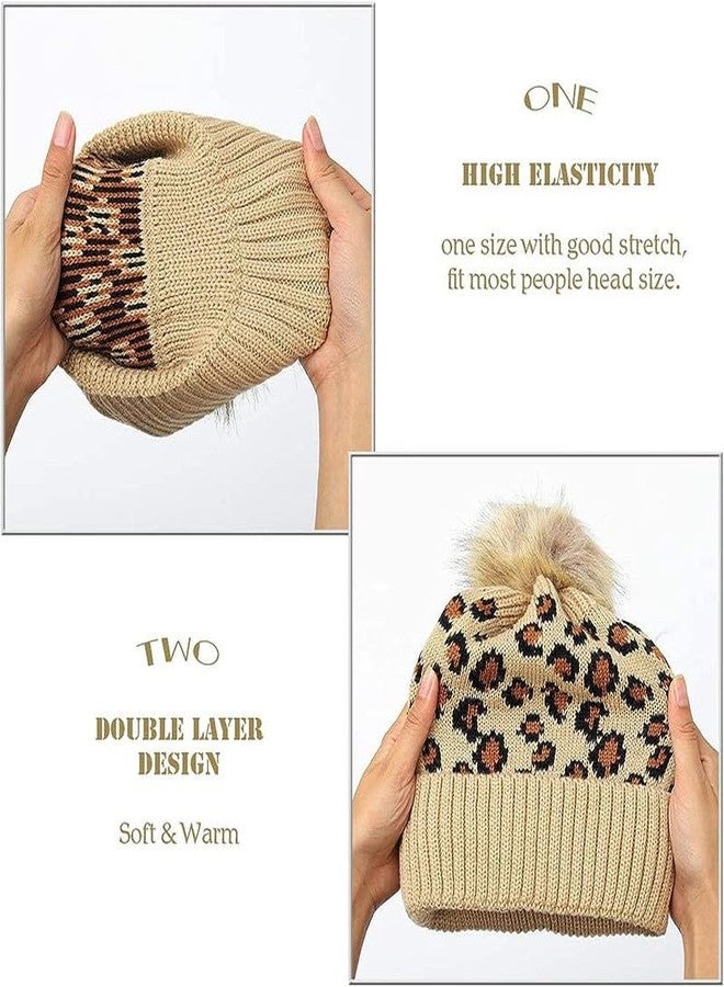NIUE Girl's & Women Winter Pompom Beanie Hat with Warm Fleece Lined, Thick Slouchy Snow Knit Skull Ski Cap Beige - Image 2