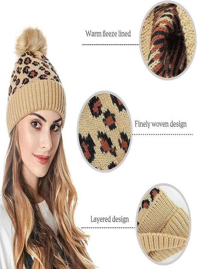 NIUE Girl's & Women Winter Pompom Beanie Hat with Warm Fleece Lined, Thick Slouchy Snow Knit Skull Ski Cap Beige - Image 3