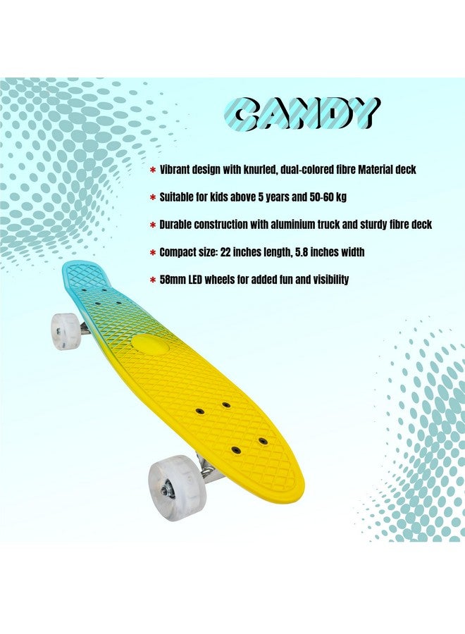 Jaspo Jaspo Candy Kids Skateboard, LED Wheels 58 mm, Aluminium Trucks, Fibre Deck,Knurl Design, Age Group Above 5 Years, Lightweight, Dual Colour (Yellow & Blue, LED Wheels (22x6 inches)) - Image 3