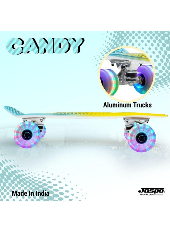 Jaspo Jaspo Candy Kids Skateboard, LED Wheels 58 mm, Aluminium Trucks, Fibre Deck,Knurl Design, Age Group Above 5 Years, Lightweight, Dual Colour (Yellow & Blue, LED Wheels (22x6 inches)) - Image 4