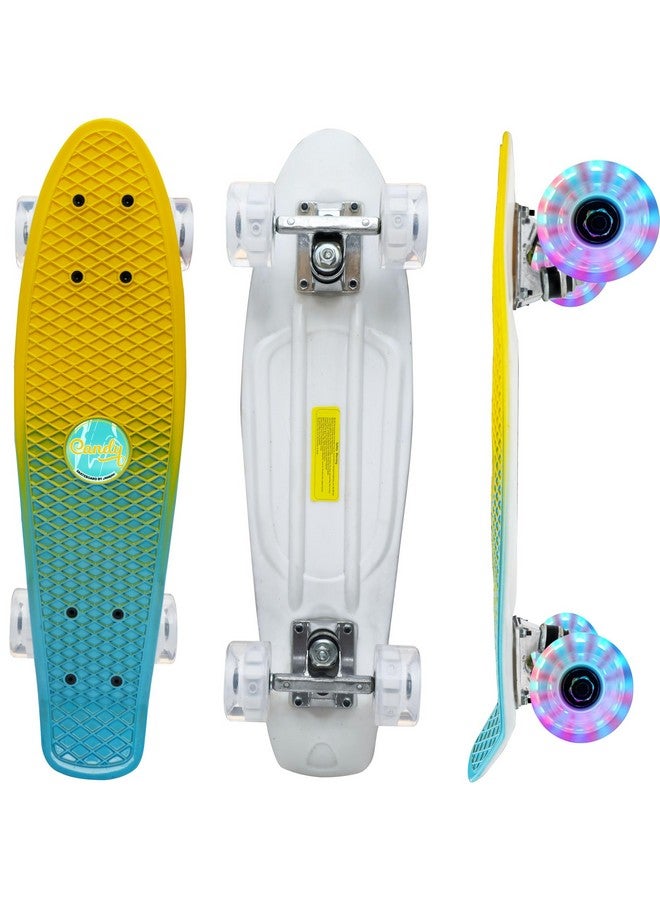 Jaspo Jaspo Candy Kids Skateboard, LED Wheels 58 mm, Aluminium Trucks, Fibre Deck,Knurl Design, Age Group Above 5 Years, Lightweight, Dual Colour (Yellow & Blue, LED Wheels (22x6 inches)) - Image 1
