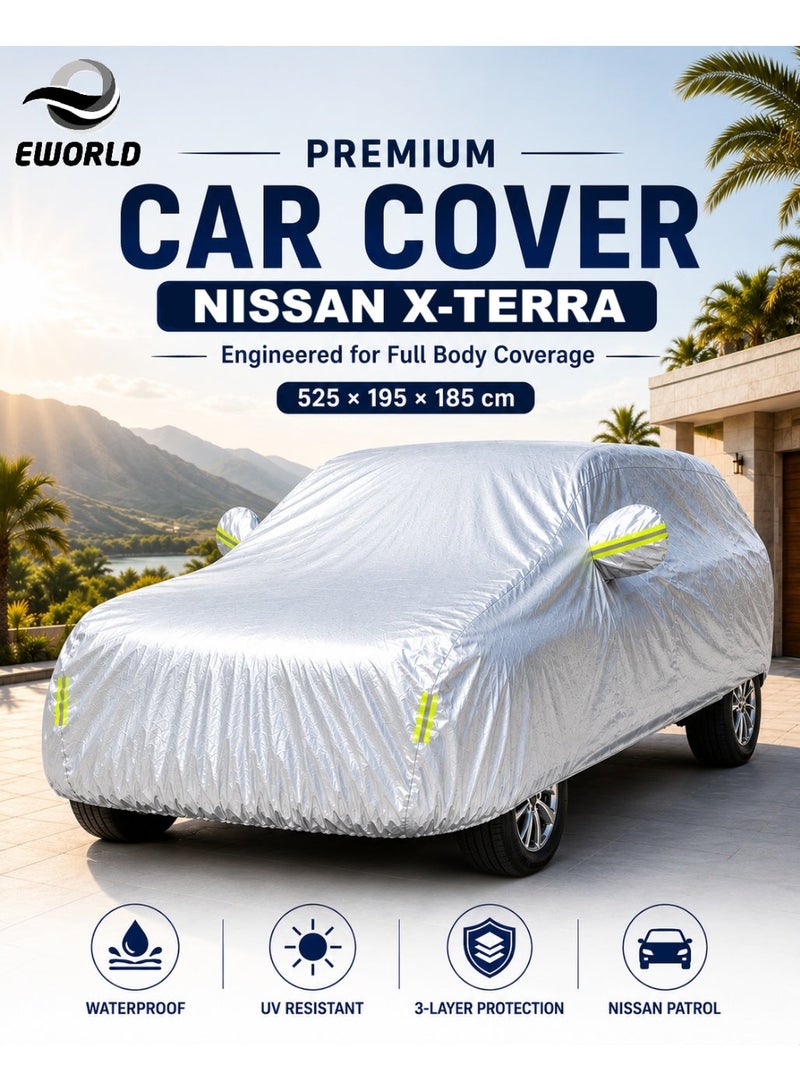 إي وورلد غطاء سيارة كامل مقاوم للماء والأشعة فوق البنفسجية لسيارة Nissan X-Terra، حماية خارجية ضد الغبار، فضي - Image 1