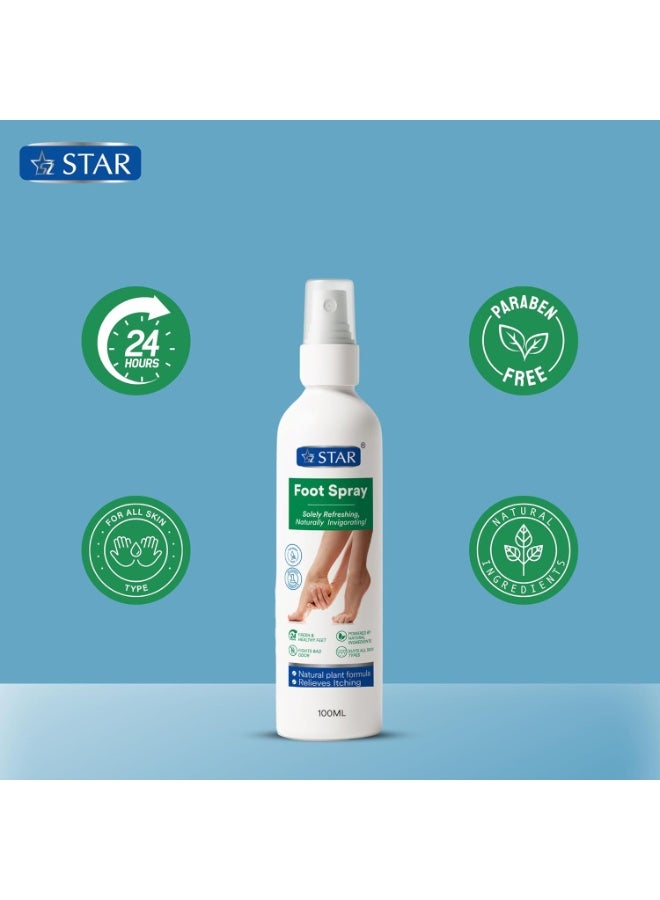 سز ستار بخاخ القدم اس زد ستار للقدمين ذات الرائحة الكريهة والمتعرقة، تركيبة مضادة للفطريات ومزيل العرق غني بالمستخلصات النباتية الطبيعية والزيوت العطرية لأقدام منعشة ومريحة، 100 مل - Image 5