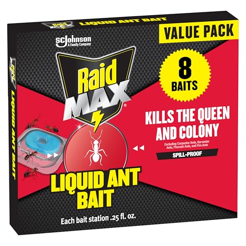 RAID طُعم سائل رايد ماكس للنمل؛ يقتل النمل حيث يتكاثر، للاستخدام الداخلي والخارجي؛ 8 محطات طُعم - Image 1