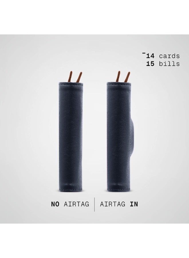 The Frenchie Co. AirTag Speed Wallet | Ultra Slim Front Pocket Wallet with AirTag Holder for Men & Women | RFID Blocking Quick-Access Card Holder with Pull Tab | Full-Grain Italian Leather Minimalist Design | Holds up to 14 Cards & Cash (Ultra Navy-Tan) - Image 5