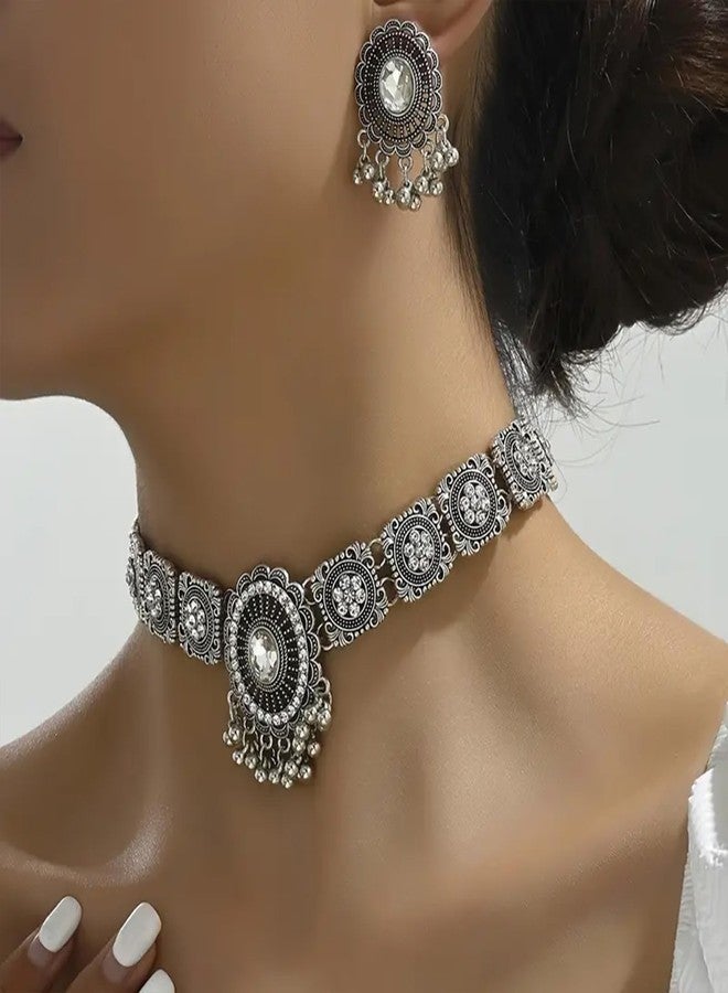 YANCHUN Indian Jewelry Sets for Women Indian Wedding Bridal Necklace Bohemian Jewelry Set Ethnic Party Prom Wear Statement Necklace Earrings - Image 3