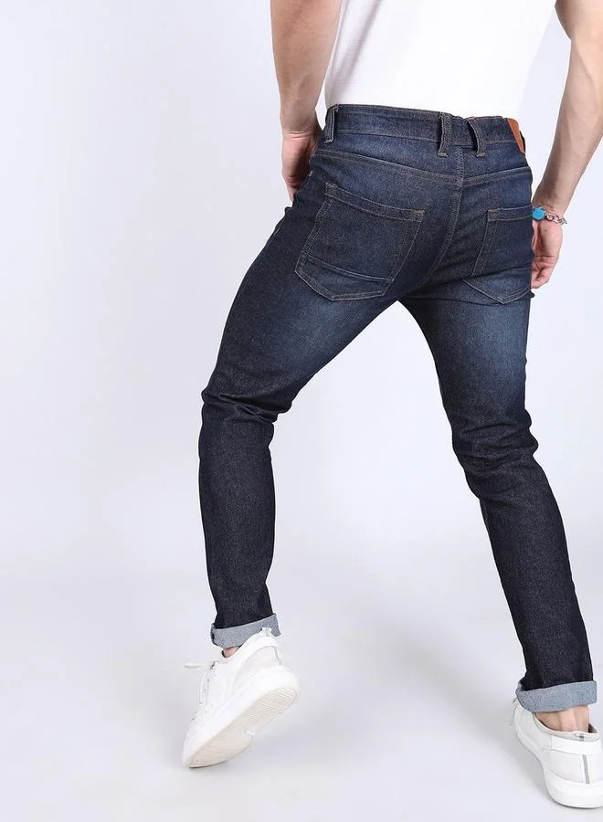 The Indian Garage Co Blue The Indian Garage Co Men Mid Rise Low Fade Slim Fit Jeans for Men | Best Price UAE