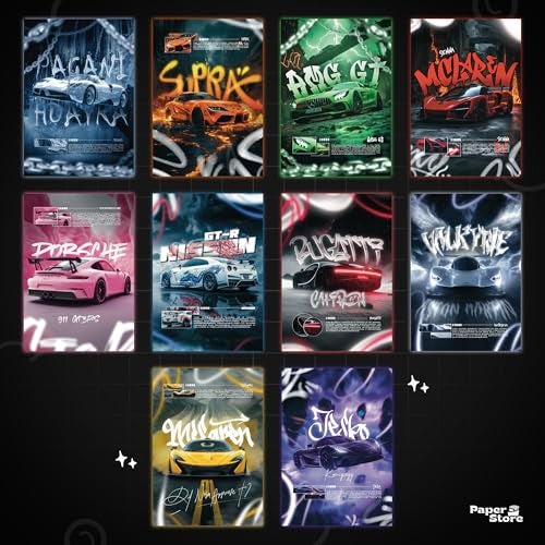 Thepaper9store Cardstock Pack of 10 - Super Car Posters | Premium 300 GSM | A4 Size (8.4x12 Inch) Wall Décor for Bedroom, Living Room, Office | Perfect for Car Lovers | - Image 2