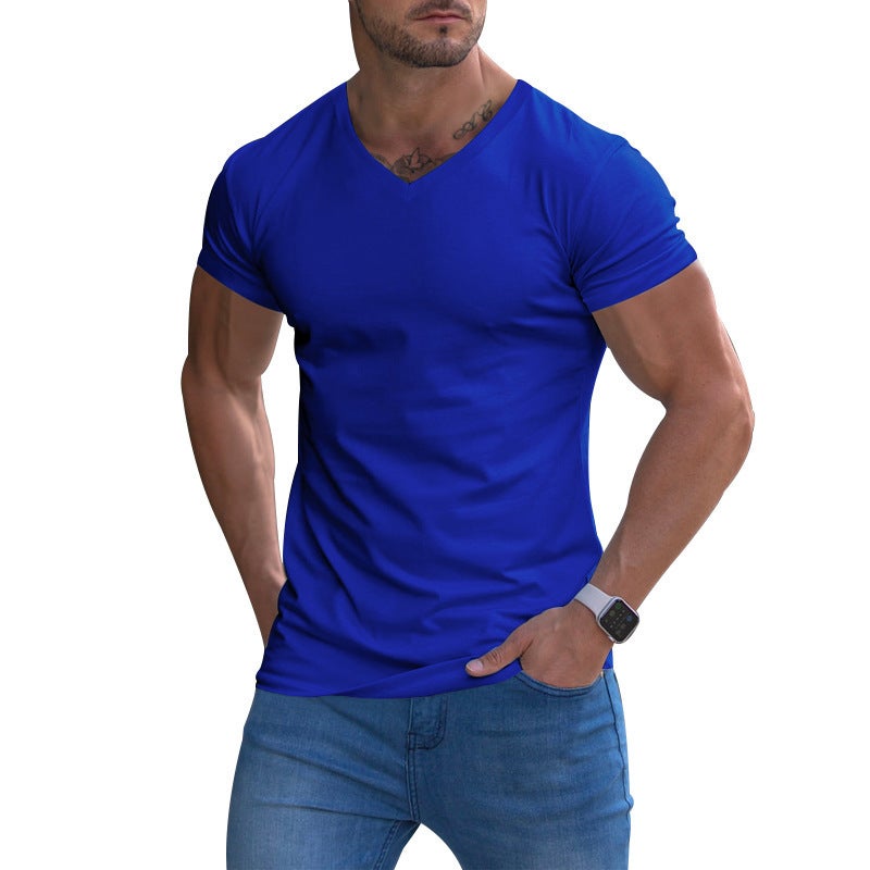 2025 Export Men'S Outdoor Pure Color V Neck T-Shirt Casual Quick-Drying Breathable Sweat-Wicking Short-Sleeved Multi-Color Tops Ready For Delivery - Image 4