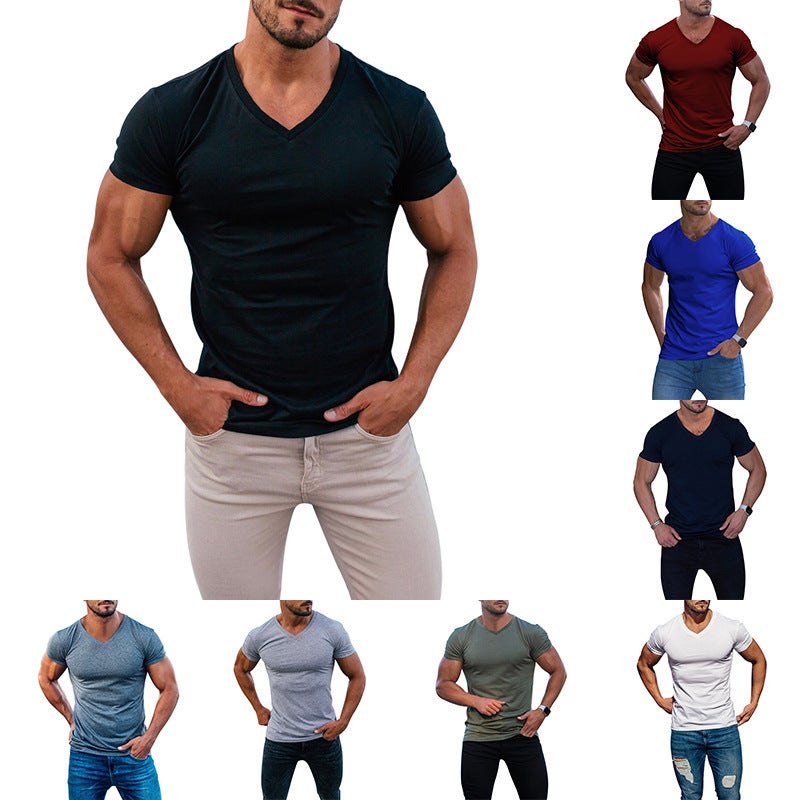 2025 Export Men'S Outdoor Pure Color V Neck T-Shirt Casual Quick-Drying Breathable Sweat-Wicking Short-Sleeved Multi-Color Tops Ready For Delivery - Image 2