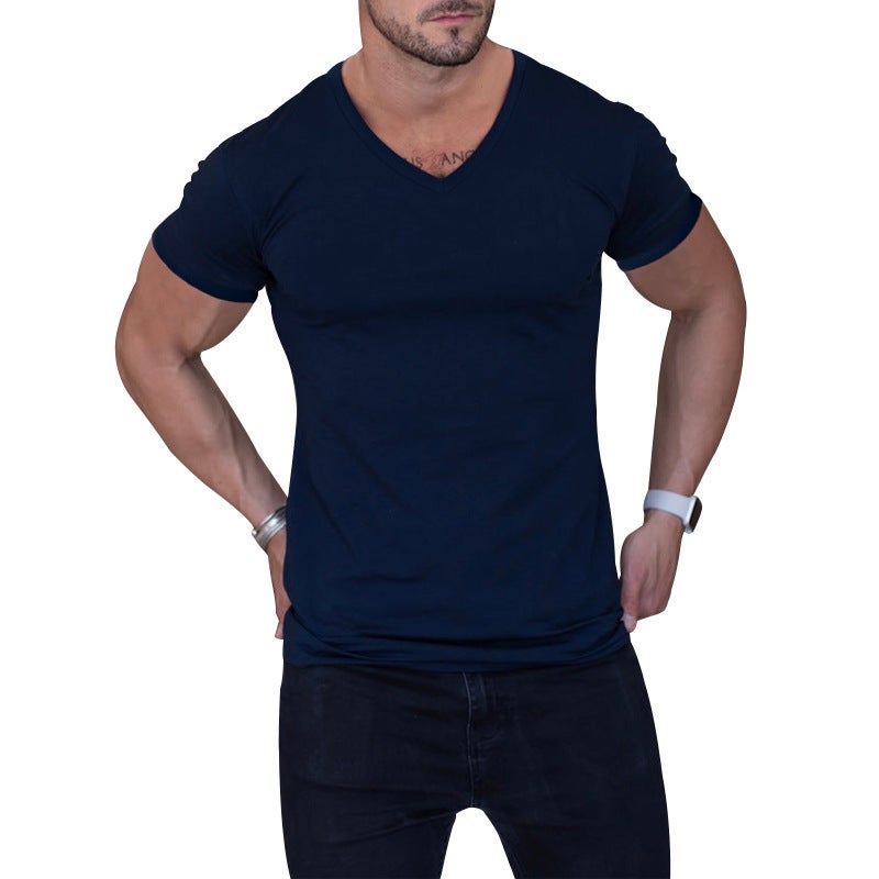 2025 Export Men'S Outdoor Pure Color V Neck T-Shirt Casual Quick-Drying Breathable Sweat-Wicking Short-Sleeved Multi-Color Tops Ready For Delivery - Image 5