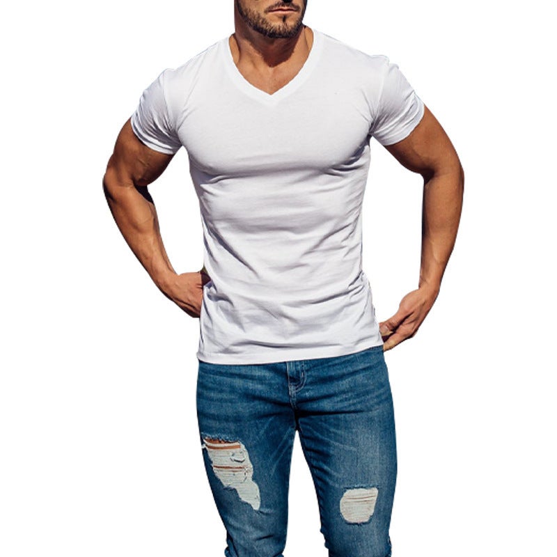 2025 Export Men'S Outdoor Pure Color V Neck T-Shirt Casual Quick-Drying Breathable Sweat-Wicking Short-Sleeved Multi-Color Tops Ready For Delivery - Image 3