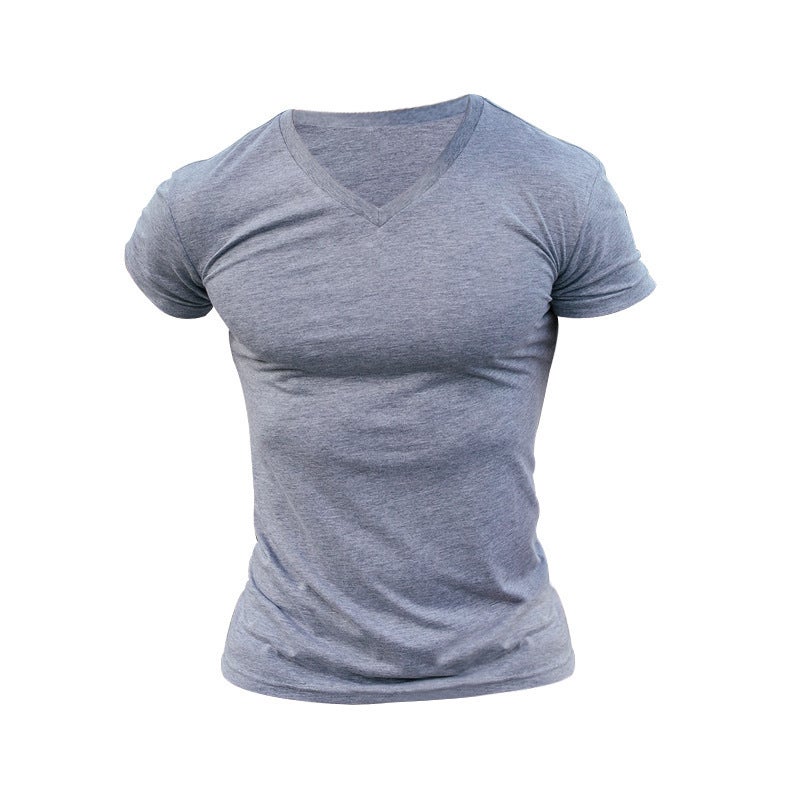 2025 Export Men'S Outdoor Pure Color V Neck T-Shirt Casual Quick-Drying Breathable Sweat-Wicking Short-Sleeved Multi-Color Tops Ready For Delivery - Image 1