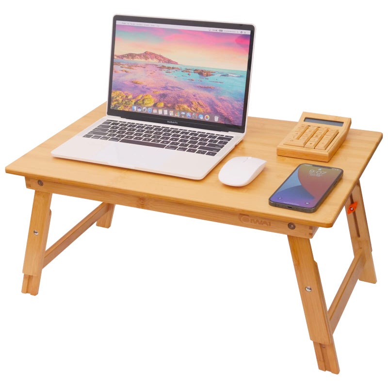 COIWAI Lap Desk for Bed, COIWAI Bed Desk Bed Table Tary, Low Desk Table, Folding Floor Table, Adjustable Height, Portable Foldable Picnic Desk,Serving Breakfast Coffee in Bed Couch Floor .Bamboo - Image 1