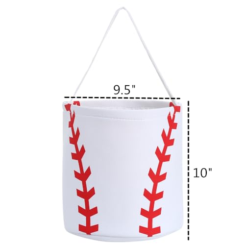 E-FirstFeeling Baseball Basket Easter Baskets Canvas Easter Egg Hunt Baskets Halloween Basket Trick or Treat Candy Bucket Tote for Halloween Easter (Baseball) - Image 4
