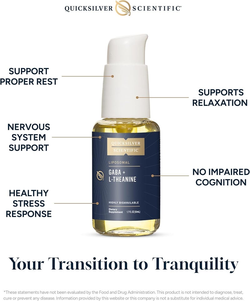 Quicksilver Scientific Liposomal GABA  L Theanine  Calm Stress Response  Brain Support  Bioavailable GABA Supplement with L Theanine 100mg 17oz50ml - Image 3