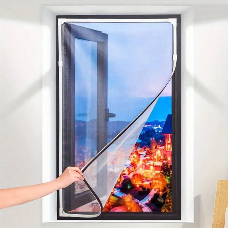 إطار أبيض قابل للتعديل DIY مع شبكة مغناطيسية للنافذة، شبكة رمادية مقاس 55.5×55 سم (22×21 بوصة)، حماية من الحشرات، حواف معززة، هيكل متين، ستارة شبكية قابلة للسحب للمنزل والشقة - Image 2