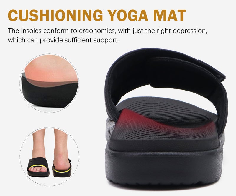 ONCAI Mens Sandals Adjustable Straps Orthotic Plantar Fasciitis Open Toe Athletic Sport Slides with Soft Comfy Arch Support Footbed Black Size 12 - Image 4