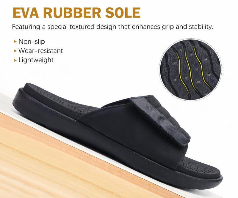 ONCAI Mens Sandals Adjustable Straps Orthotic Plantar Fasciitis Open Toe Athletic Sport Slides with Soft Comfy Arch Support Footbed Black Size 12 - Image 5