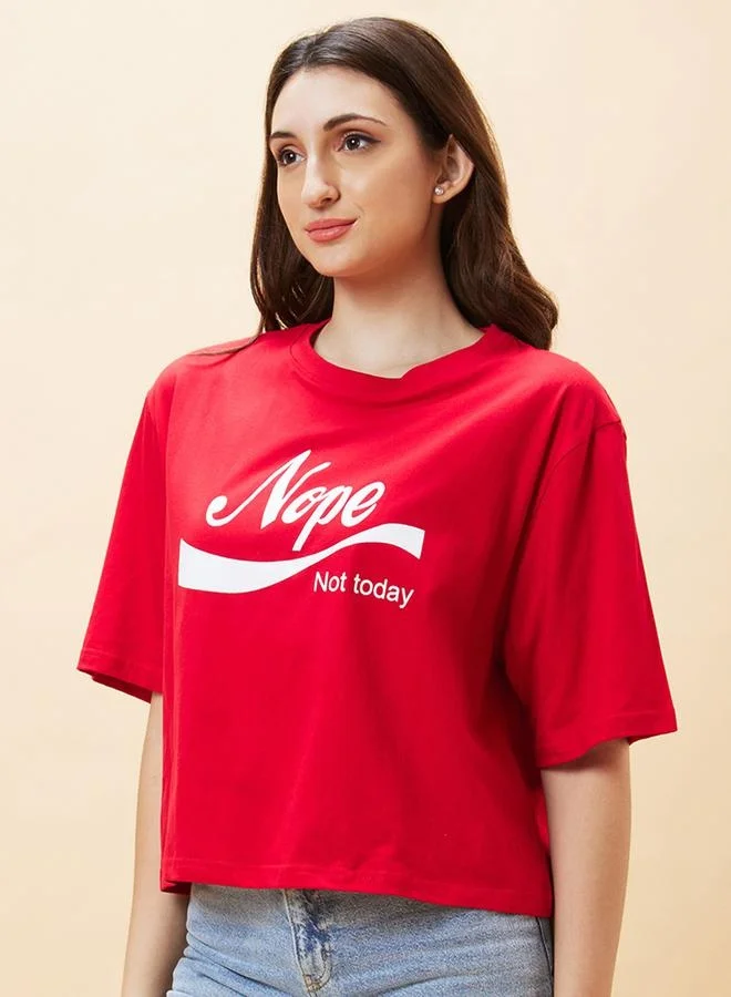 globus Globus Slogan Print Round Neck Boxy Fit Crop T-Shirt