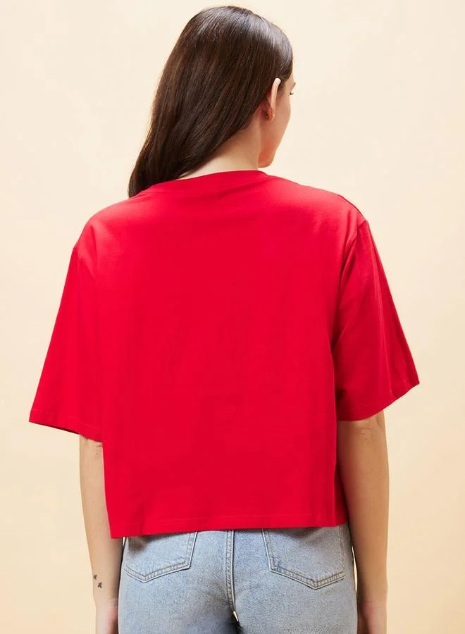 globus Globus Slogan Print Round Neck Boxy Fit Crop T-Shirt