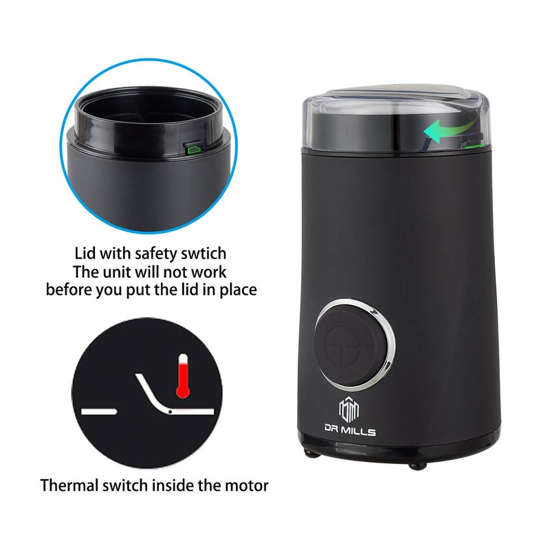Dr Mills Dm-7441 Coffee Grinder Electric  Coffee Bean And Dried Spice Grinder  One Touch Operation  Blade And Cup Made With Sus304 Stainless Steel (Black) - Image 3