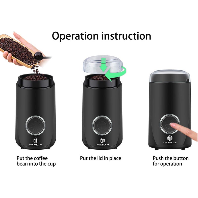 Dr Mills Dm-7441 Coffee Grinder Electric  Coffee Bean And Dried Spice Grinder  One Touch Operation  Blade And Cup Made With Sus304 Stainless Steel (Black) - Image 4